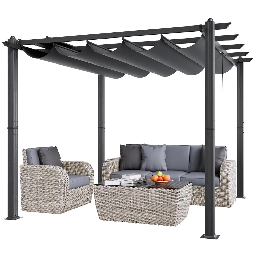 

10'x10' Outdoor Retractable Pergola with Canopy, Aluminum Pergola with Retractable Canopy, Modern Style, Sun Shade, Customized