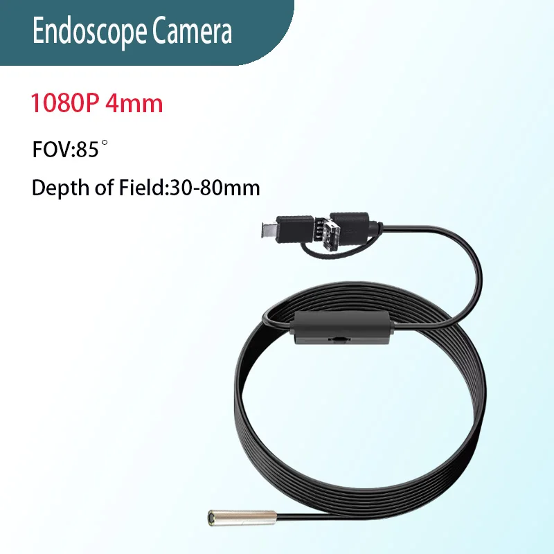 1080P 4mm FOV85° HD Tight Instrument Endoscope for Precision Instrument Inspection USB 3-in-1 Soft Cord Electronic Endoscope