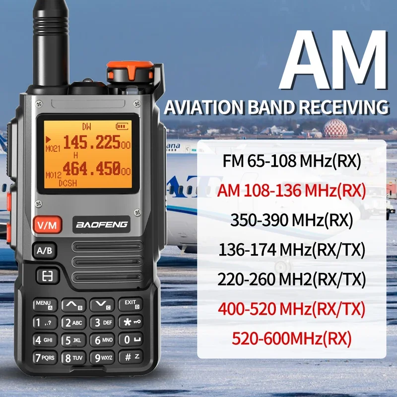 Baofeng UV-K61 토키 워키 항공기 멀티 밴드 NoAA 노이즈 무선 복사 주파수, VOX FM 라디오, 2600mAh USB-C 배터리