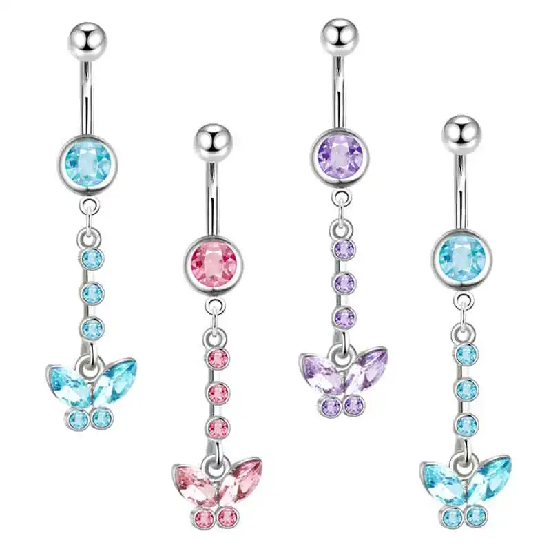 

Wholesales Cheap Blue Crystayl Belly Button Rings Women Dangle Surgical Steel Navel Rings Cubic Zirconia Star Moon Piercing