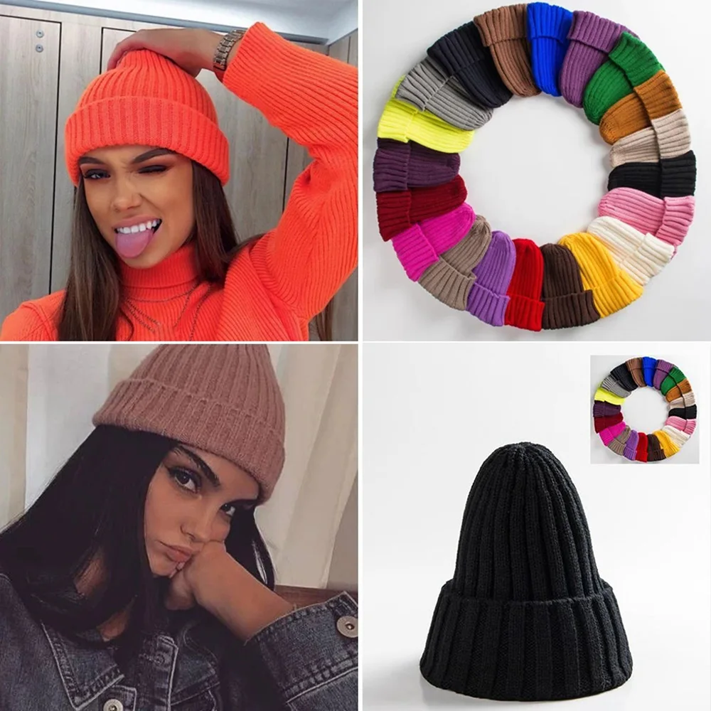 2023 New Solid Color Striped Unisex Hat Warm Soft Hip Hop Knitted Hats Men Winter Caps Women's Skullies Beanies For Girl Bonnet