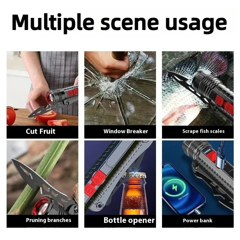 متعددة الوظائف عالية الطاقة مصباح ليد جيب ضوء العمل قابلة للشحن ضوء قوي الشعلة التخييم فانوس خارجي سلامة المطرقة الخفيفة #6