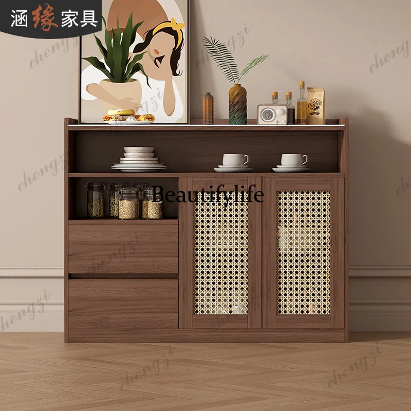 Retro imitation rattan dining side thin and narrow for home storage storage entrance living room wall wine cabinet 7g344