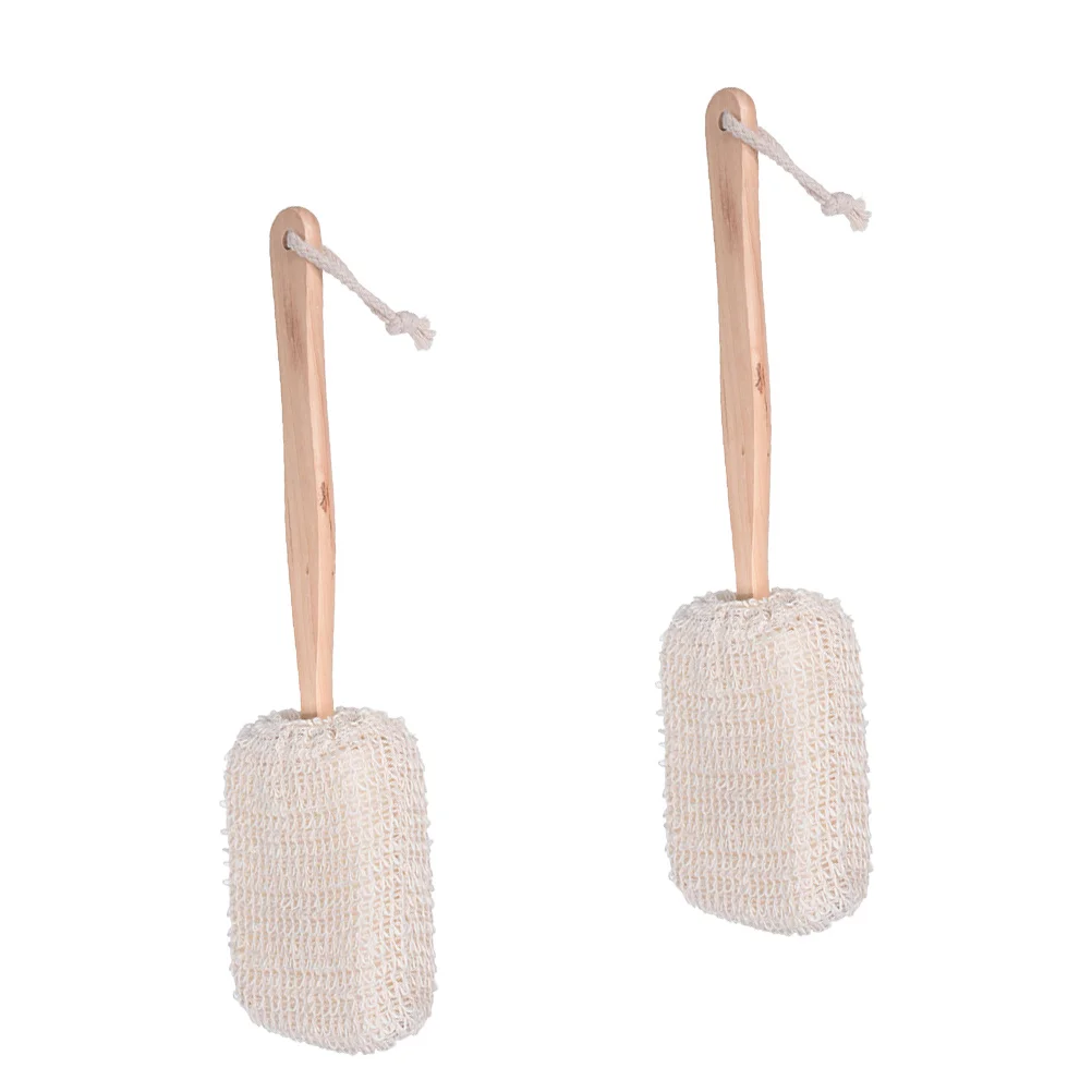 

2pcs Bamboo Long Handle Bath Brush Cotton Linen Back Scrubber Exfoliating Shower Cleaning Tool For Body Foot Knee Softening