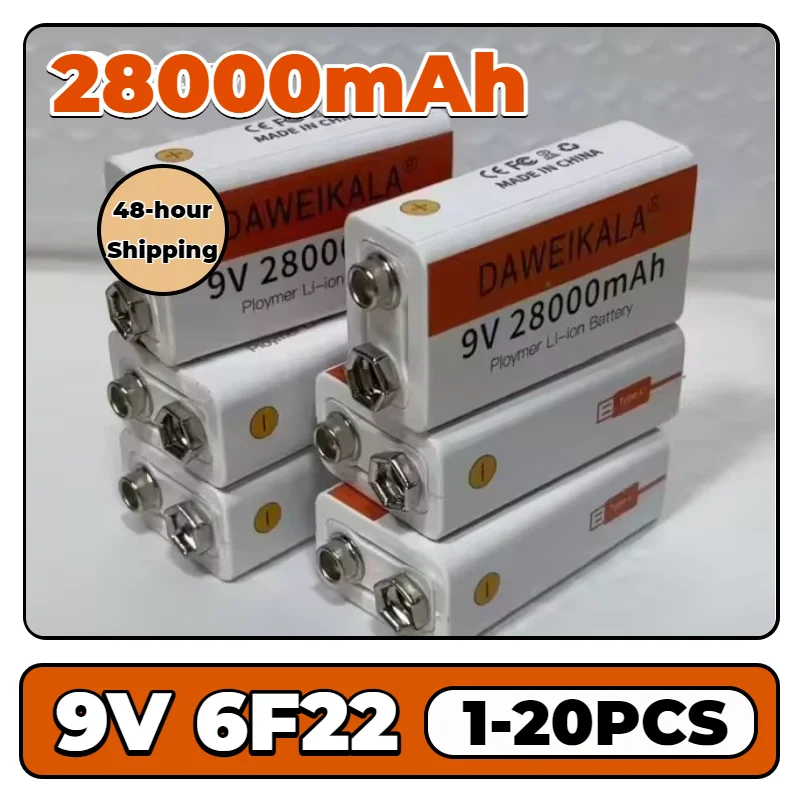 

Original 9V Li-ion Rechargeable Battery 28000mAh with Type-C Port, for Multimeter, Microphone, Toy, KTV Use, Long Lasting Power