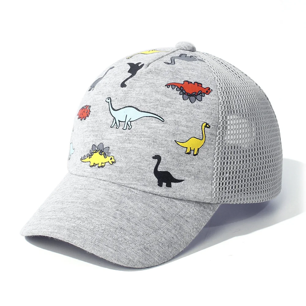 Lovely Kids Trucker Ball Cap Outdoor Leisure Duck Cap Solid Color Curved Brim Sun Hat Baseball Cap Dinosaur print baseball cap