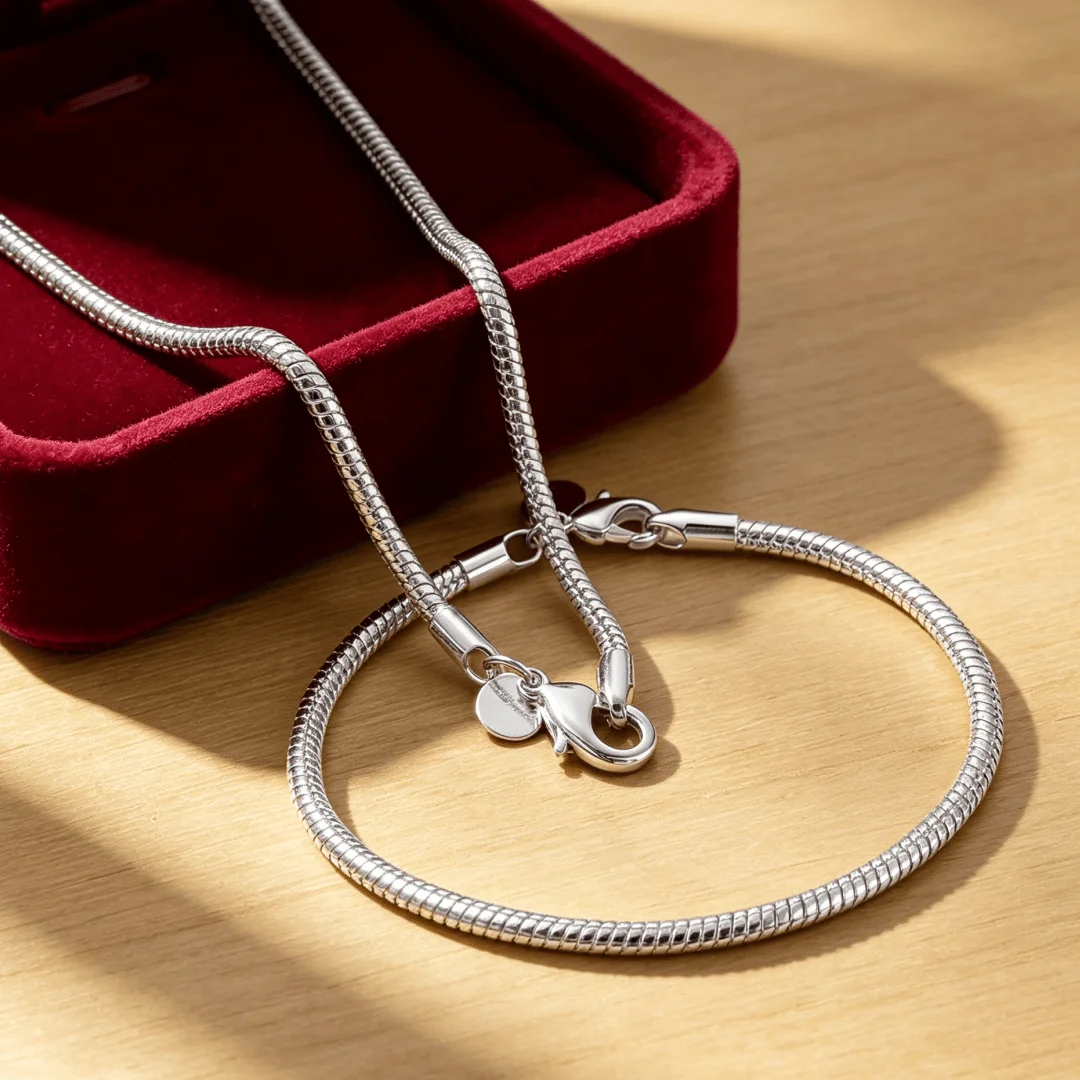 Wholesale 2pcs Jewelry Set 925 Sterling Silver 3MM Snake Chain Necklace Bracelets Noble nice for Men Women 16-30 Inches 40-75CM