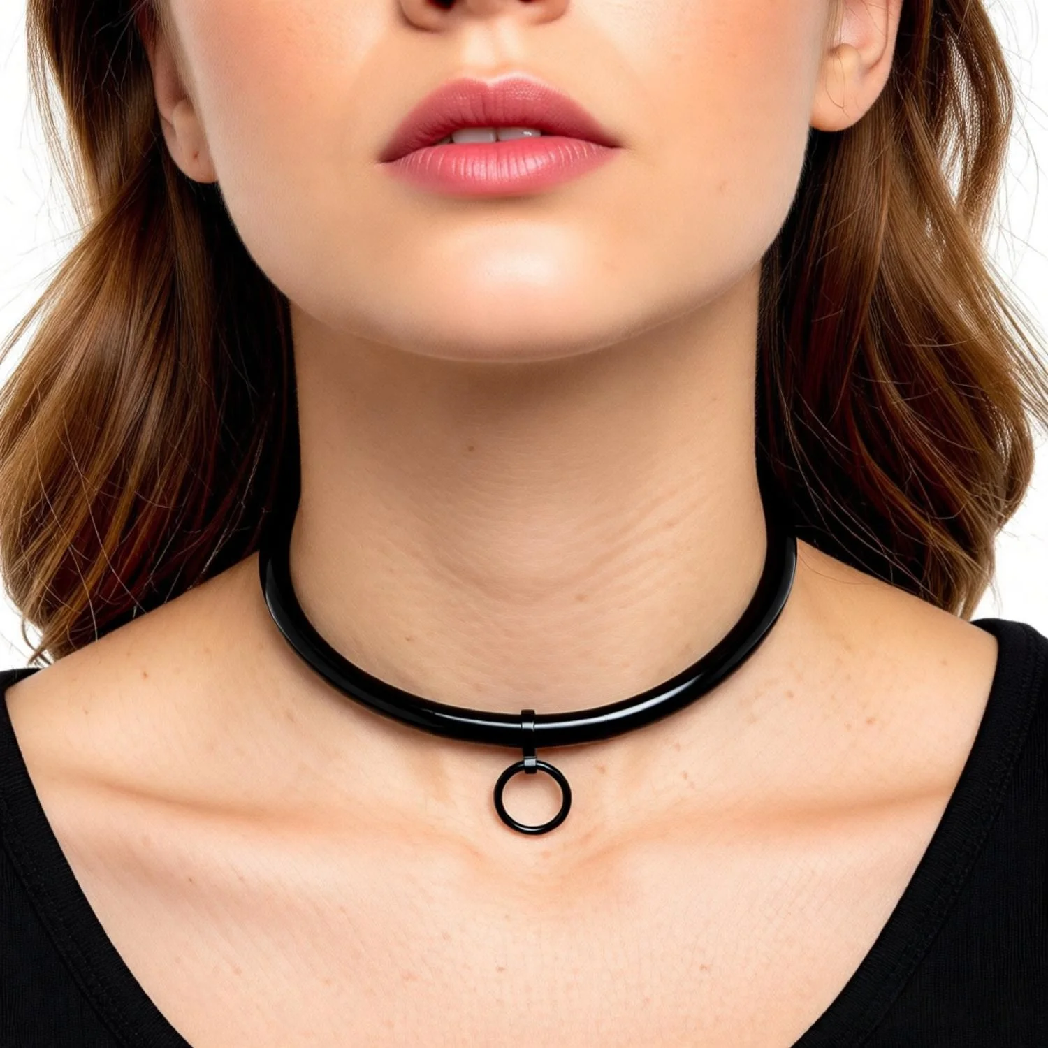 Stainless Steel Slave Locking Collar Choker Necklace with Removable O-Ring Torque Jewelry for Women Fashion Accessory