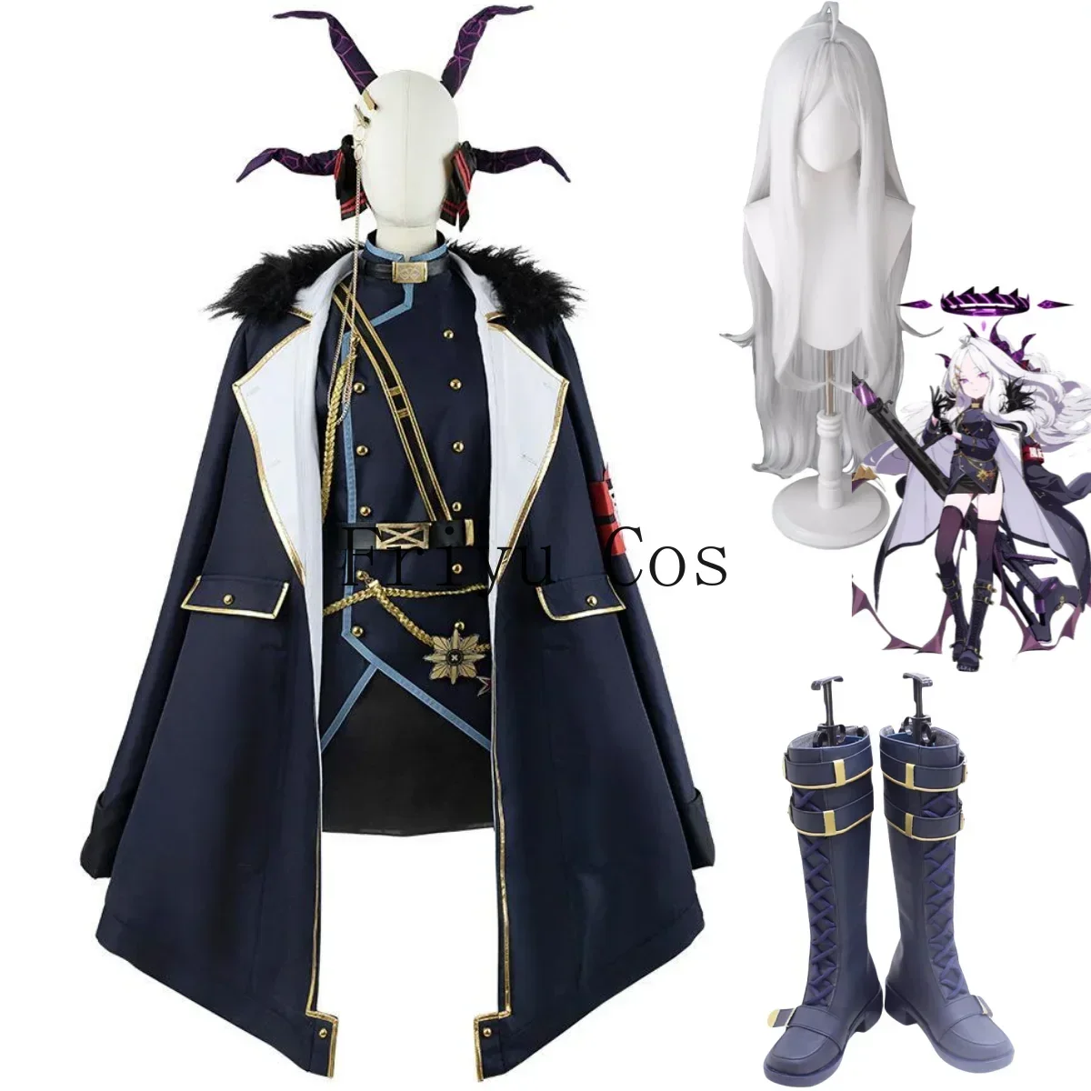 Juego de Anime archivo azul Sorasaki Hina Cosplay disfraz peluca uniforme militar capa bota mujer Sexy Halloween traje de Navidad