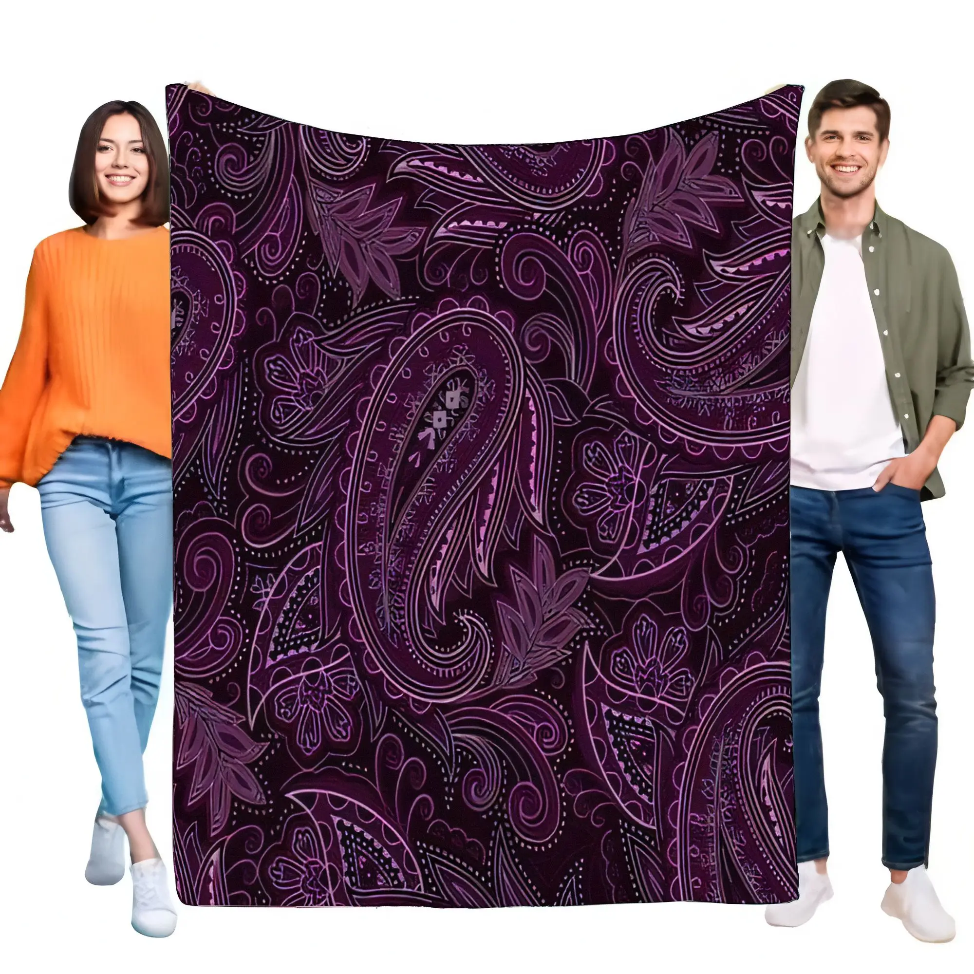 Luxuriöse dunkelviolette Paisley-Fleecedecke, superweicher und gemütlicher Überwurf für Bett, Sofa, Wohnzimmer, Bohemian-Plüsch-Flanell-Geschenk
