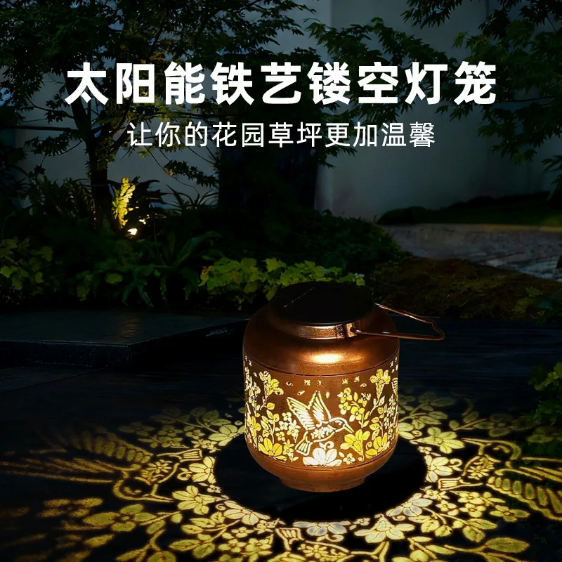 Metal Hummingbird Solar Night Light Hollow Iron Craft Lamp Waterproof Ornament Lighting for Patio Bedroom Courtyard Home Art