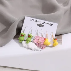 5Pcs/Set Creativity Animal Frog Duck Dangle Earring Clouds Gummy Bear Drop  Funny For Woman Girl Kids Gift Punk Jewelry