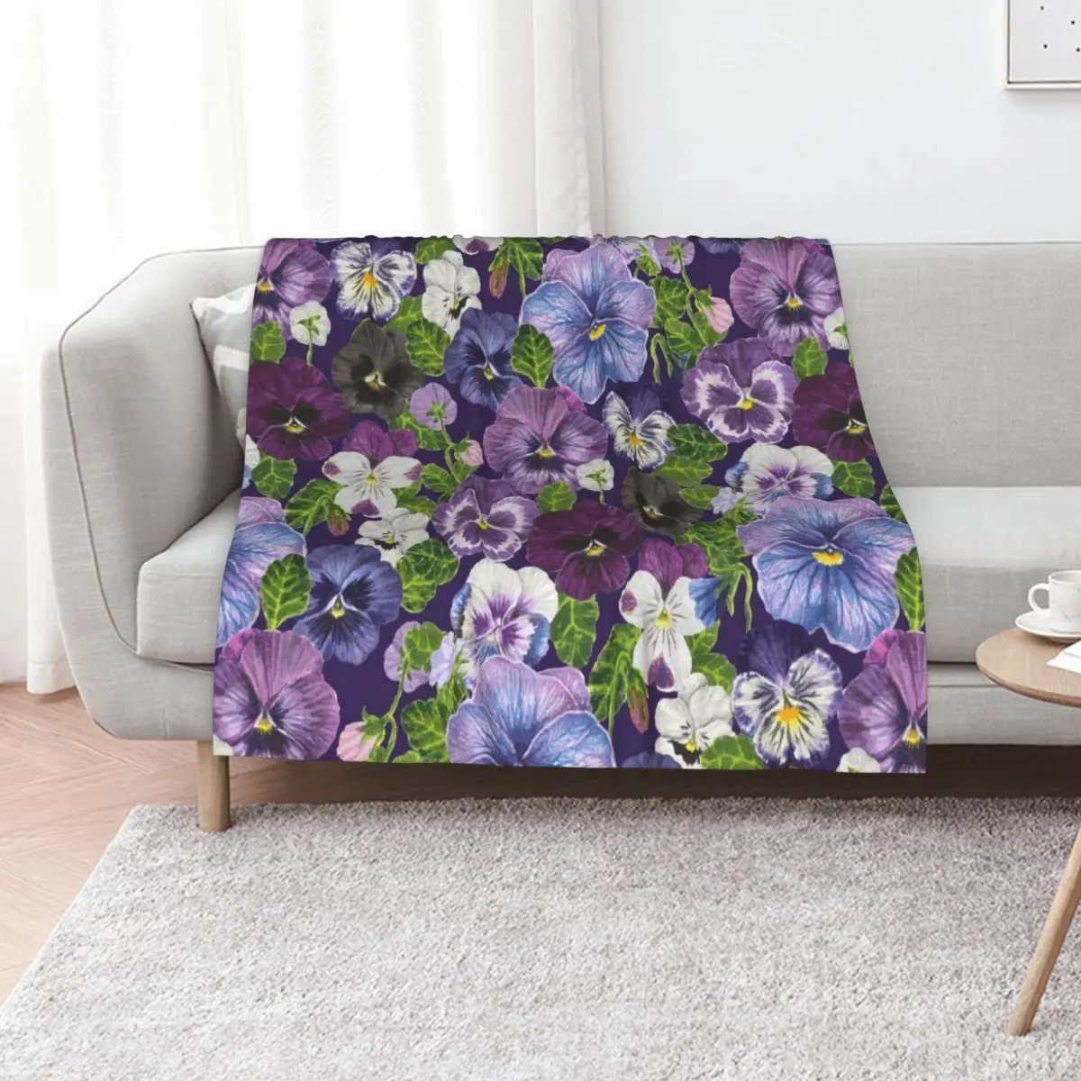 Watercolor pansy flowers - purple mix Throw Blanket for sofa Hair Custom Hairys Soft Plush Plaid Polar Blankets