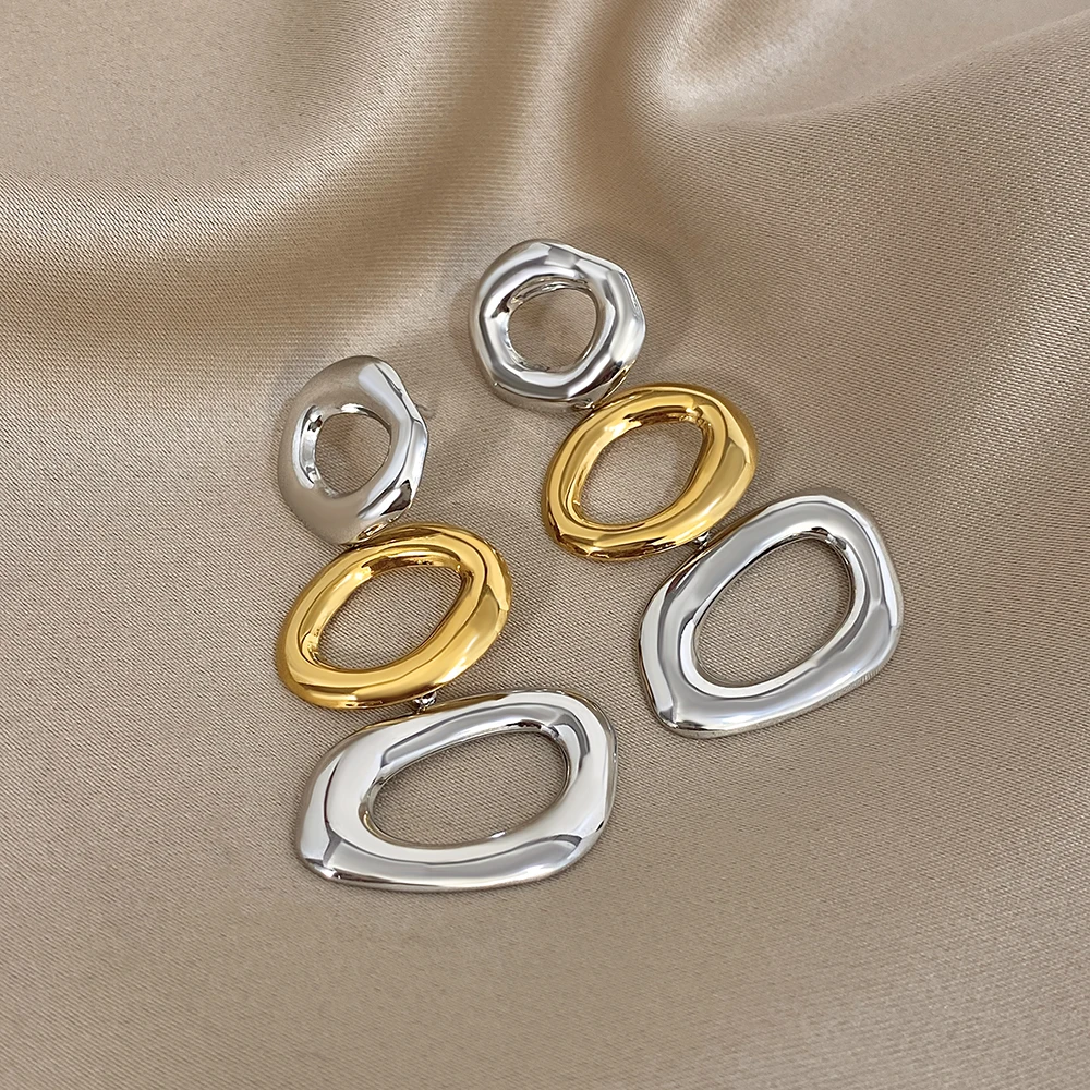 Greatera Geometrische geschichtete, farbblockierende Tropfenohrringe aus Edelstahl, hohles Design, wasserdicht, einfache Damen-Ohr-Accessoires