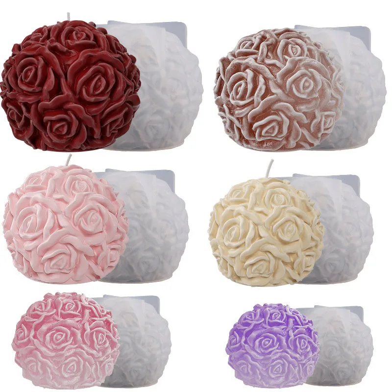 4-9CM Rose Flower Ball Candle Silicone Mold Gypsum Aromatherapy Resin Soap Ice Mould Tools Valentine's Day Gift Home Decor