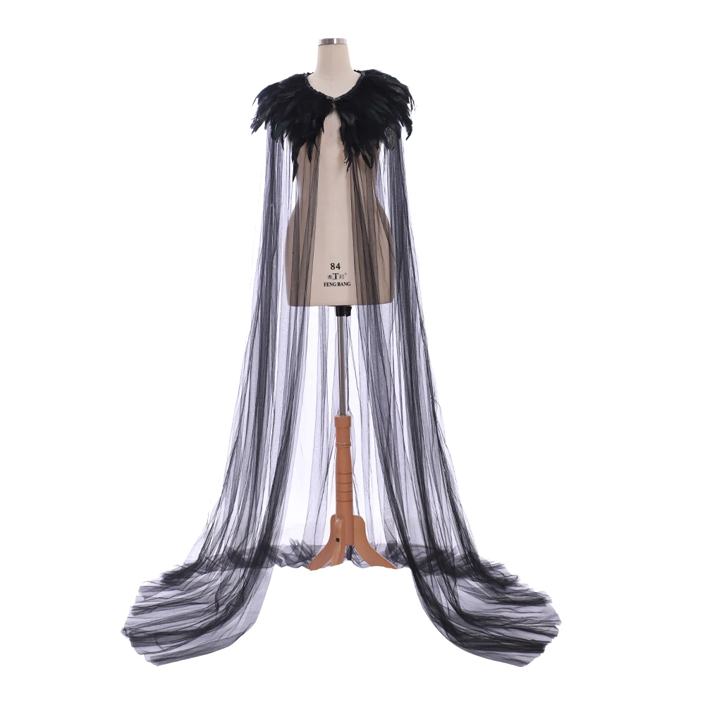 Schwarzer Federumhang, Unisex, mittelalterlicher Umhang, Schal, Halloween-Party, Hexe, Zauberer, Mantel, Outfits, Cosplay-Kostüme, Poncho-Umhang