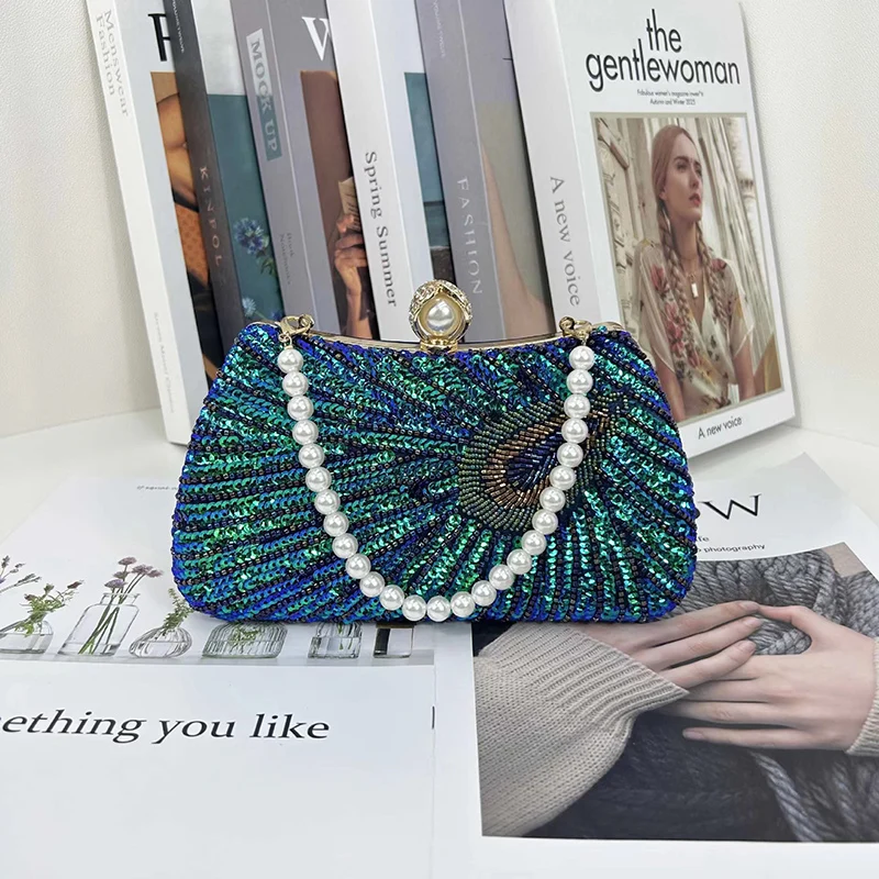 Peacock Beading Evening Clutch Bag Banquet Party Annual Meeting Pearl Women's Handbag Fashion Creative Purses