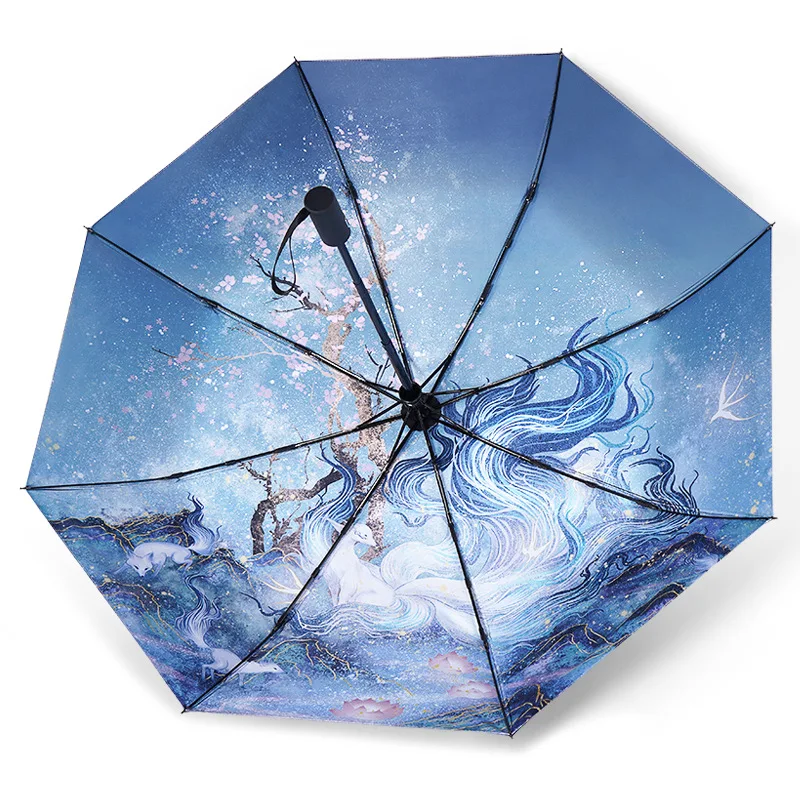 Chinese Style Umbrella for Women Windproof Umbrellas Automatic Folding Wind Resistant Anti Ultraviolet Sun Rain Umbrella 8Ribs