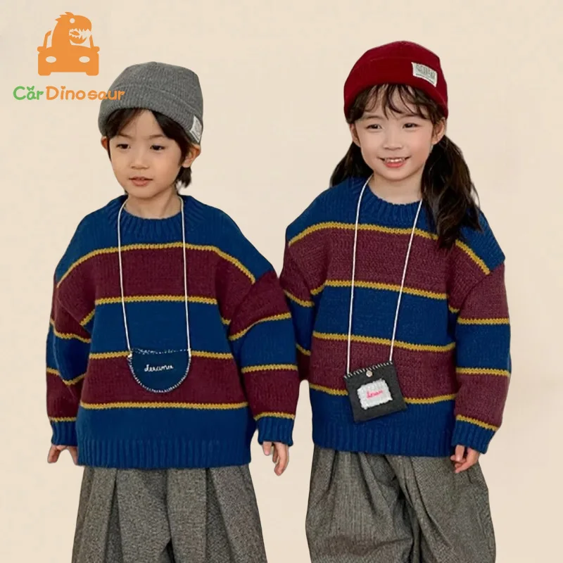 

1-12 Year Sibling Girl Boy Brother Sister S-3XL Mom Dad Family Matching Outfits Color Patchwork Striped Winter Kids Baby Sweater