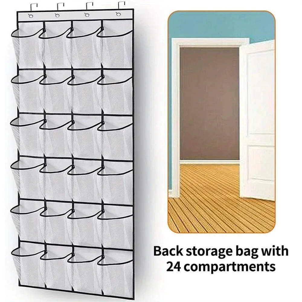 24-Gitter-Wandmontage-Schuh-Organizer für Kleinigkeiten, Stoffschrank, Tasche, Aufbewahrungsregal, Netztasche, transparent, zum Aufhängen über der Tür, Stoffbox – Detail 8