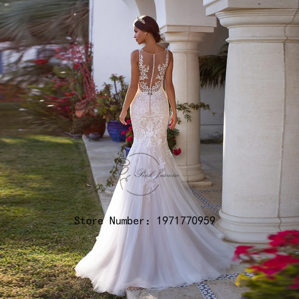 Gorgeous Mermaid Wedding Dress V Neck Sleeveless Applique Elegant Bridal Gowns Button Back Court Train Vestido De 2024 New