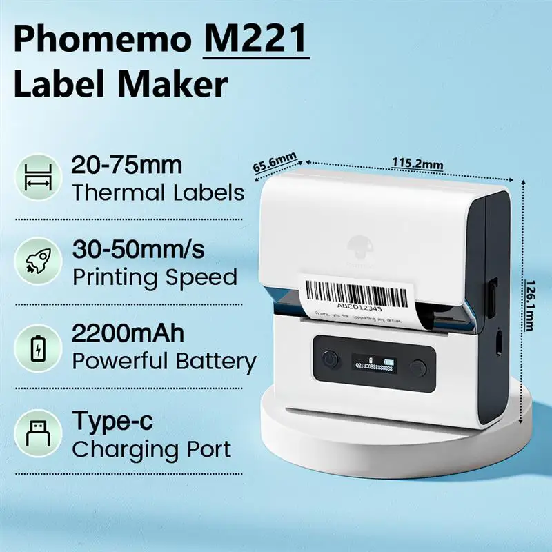 Top 3 Inch Bluetooth Label Maker Machine M221 Brcode Printer for Barcode Address Logo Mailing Sticker for Small Business Home