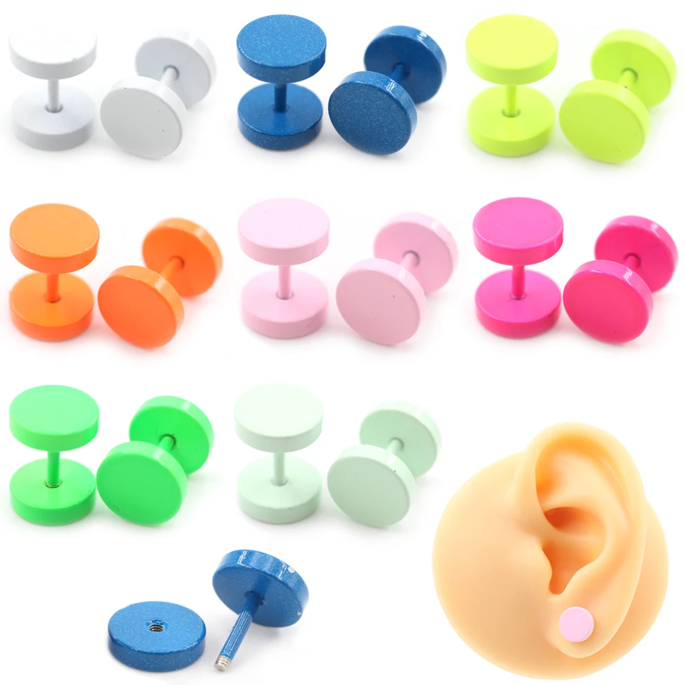 2 uds pintura para hornear Color caramelo Acero inoxidable Unisex hombres mujer barra redonda oreja Stud pendiente Tragus Helix Piercing joyería del cuerpo
