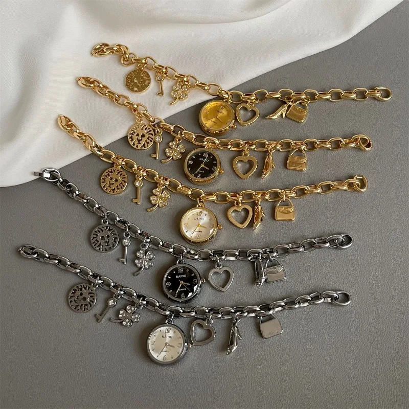 

Винтажные женские часы-браслет золотого, серебряного цвета, женские наручные часы с сердечком, круглые кварцевые часы, подарки на день Святого Валентина