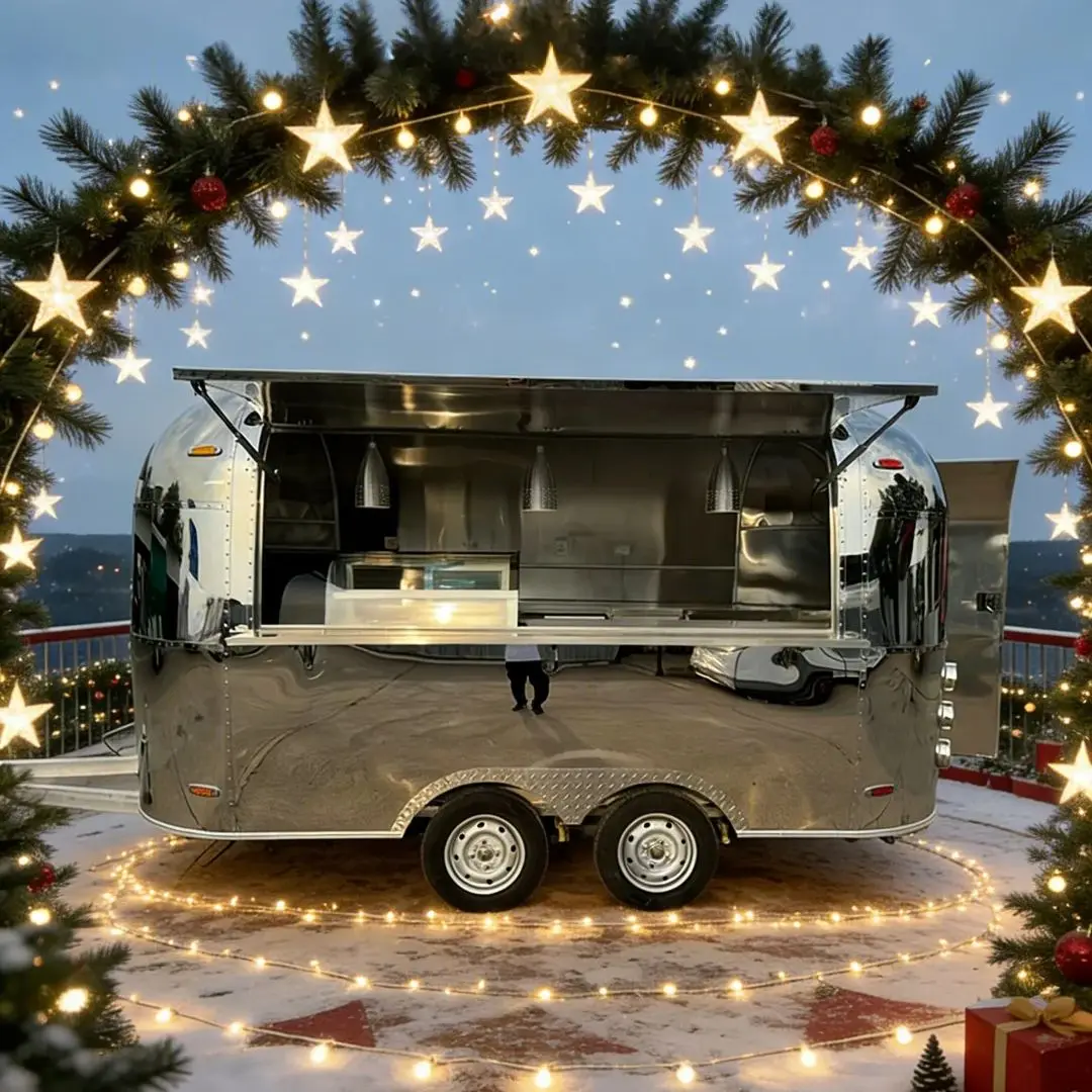 

Double-Axle Food Truck Trailer Catering Vending Cart Foldable Awning Storage Cabinets Kitchen Wagon Mobile Catering Cart