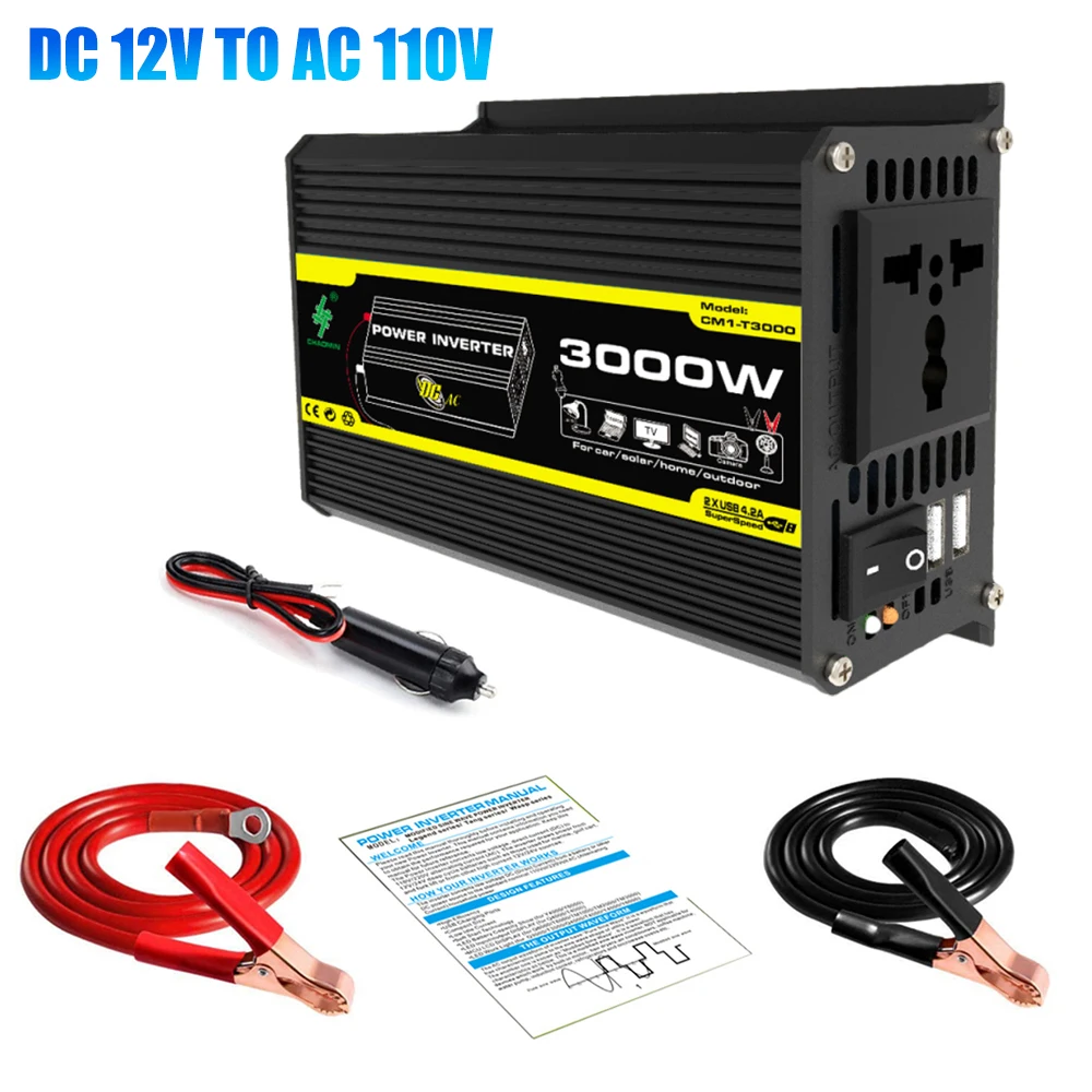 

3000W Vehicle-mounted Inverter DC 12V To AC 110V with Dual USB Port Pure Sine Wave LED Display for RV Camping Car Use