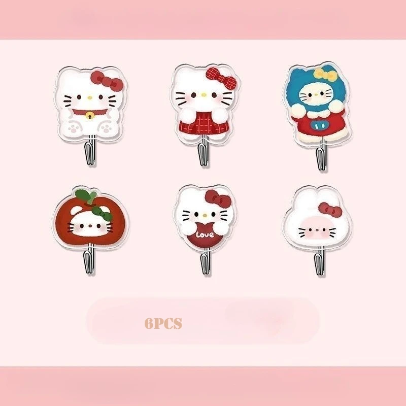 新しいかわいいハローキティ周辺グッズ、穴あけ不要のキッチン、バスルーム、寮用粘着フック、漫画風キュートフック、女の子へのプレゼント