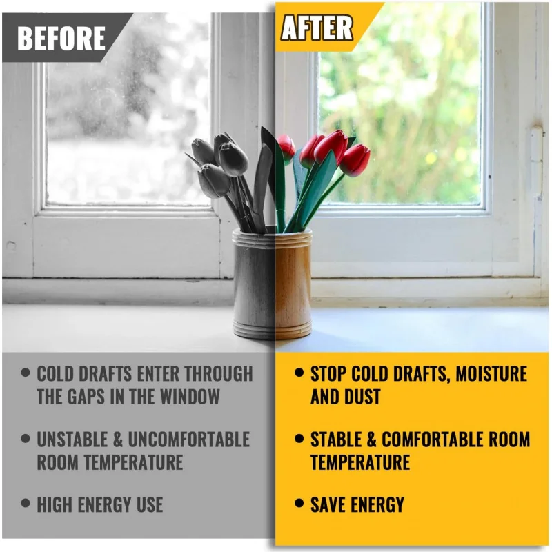 Fita transparente para vedação climática de janela, 2 polegadas x 180 pés (60 jardas) transparente, isolamento e AC