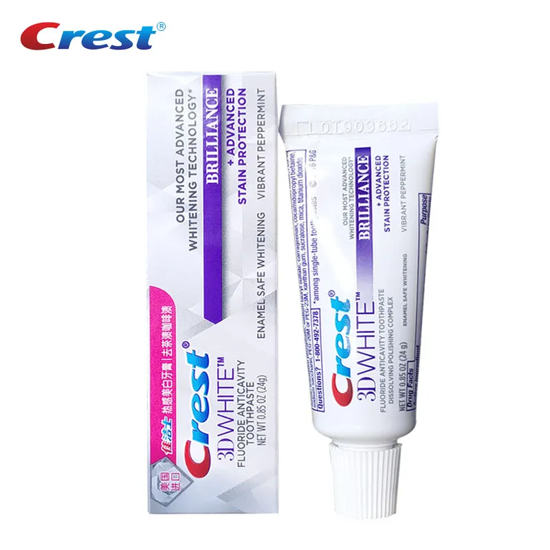 Portable Crest 3D WhiteToothpastes Brilliance Mini Teeth Whitening Small Tooth Paste 20g for Travel Without Box 10 pcs