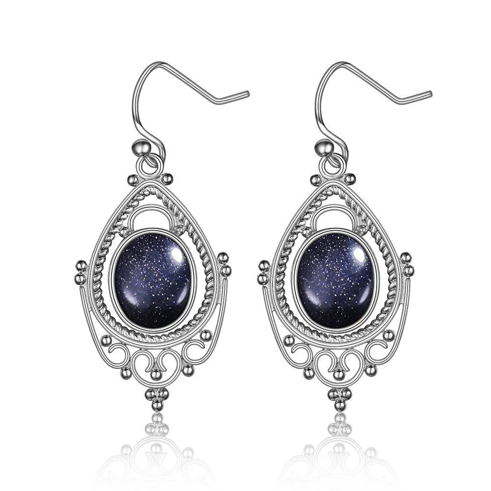 Boucles d'oreilles vintage incrustées de pierre de lune pour femme, argent 925, pierre naturelle, onyx noir, bijoux fantaisie