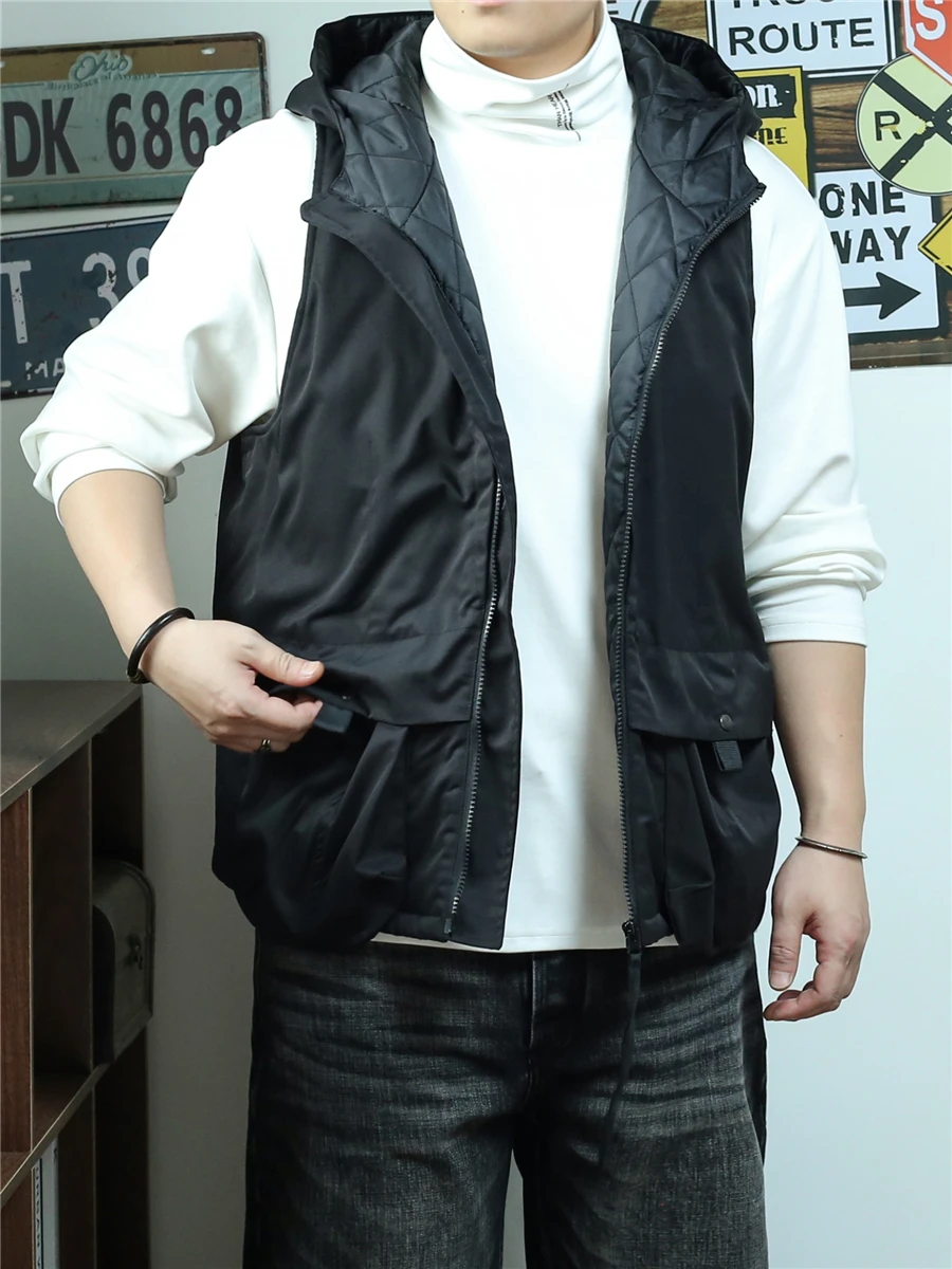 

American Sle Hooded Vest Jaet Men's Winter Cotton Thiened Warm Workwear Vest Loose Outerwear oulder Pad
