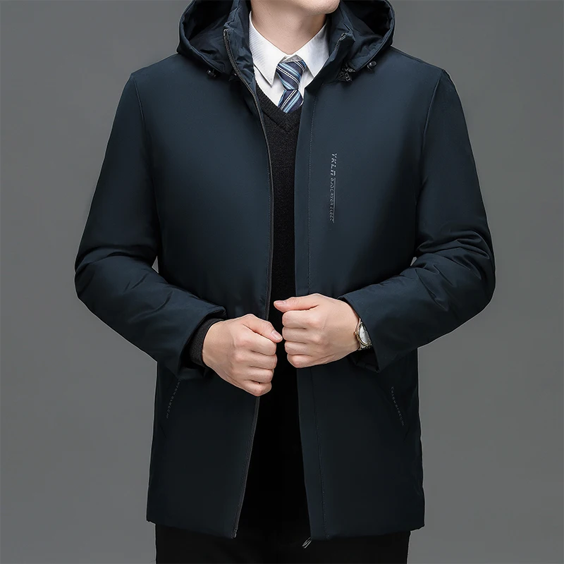 

Зимняя мужская куртка средней длины, модная и повседневная, повседневная ветрозащитная и съемная шапка, толстая и теплая хлопковая куртка