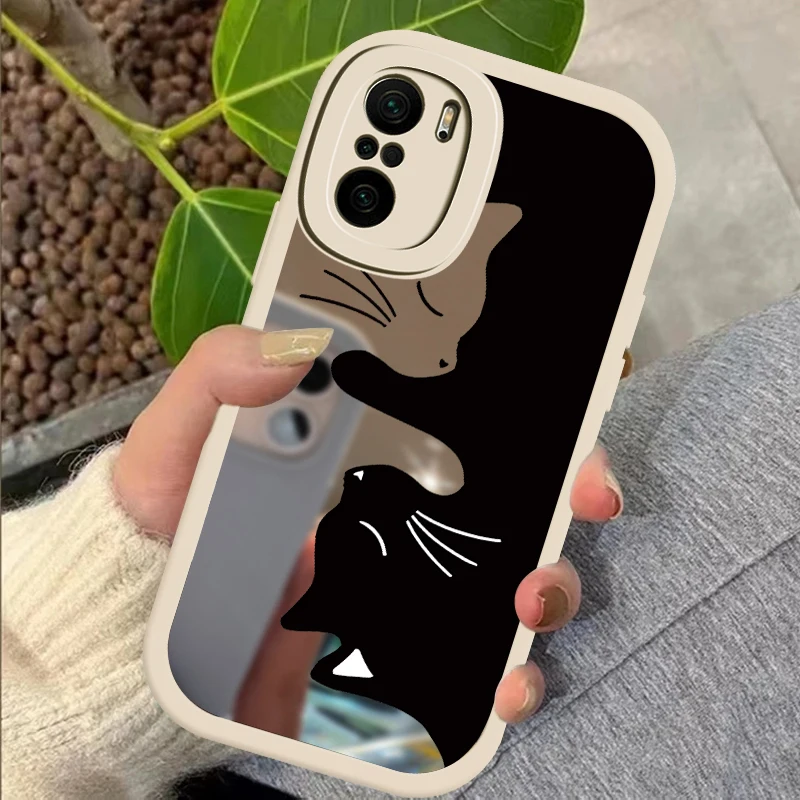 For Xiaomi Redmi K40 K20 Pro Case Lovely Black Cat Cartoon Funda For Redmi A1 A2 12 12C 10 10C 9A 9C 9 Mirror Phone Cover Etui