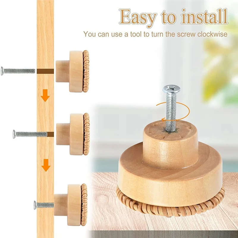 AS96-10PCS Gagang Kayu Beech Rotan untuk Laci, Pegangan Furnitur, Gagang Pintu Lemari Dapur, Tarikan Lemari