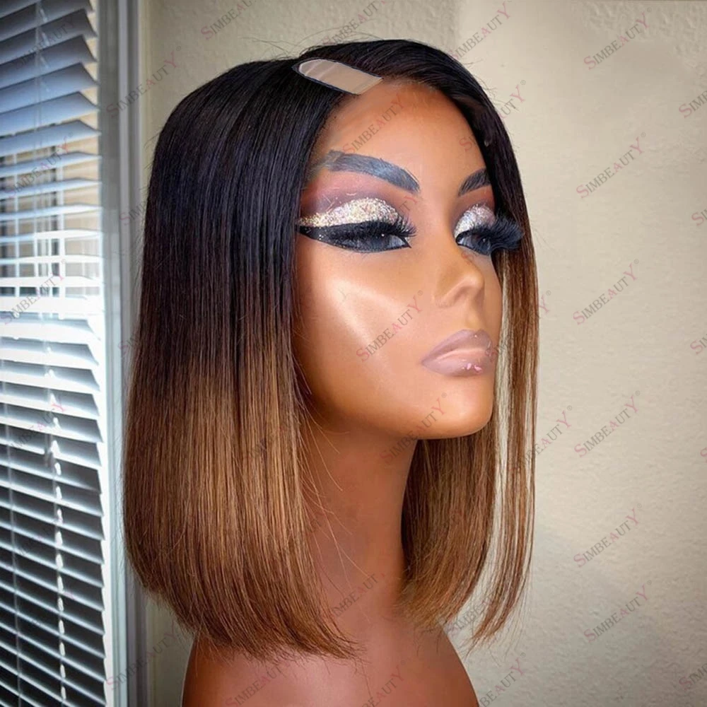 

Straight Bob Remy Human Hair Ombre Blonde U Part Wig for Black Women Middle/Side Opening Easy Wear 1x4 V Part Wigs 200Density