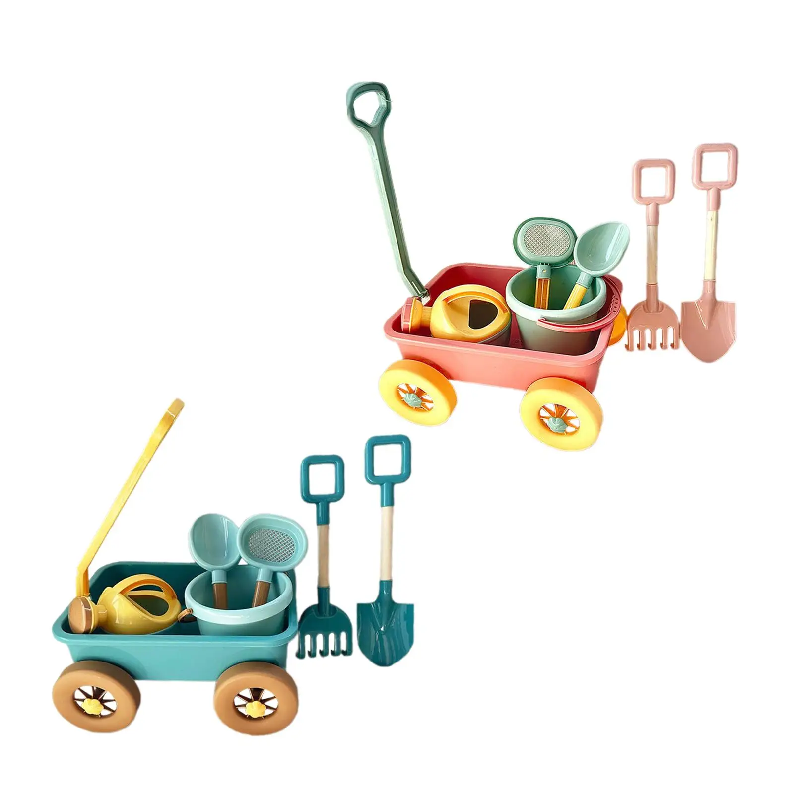 Pretend Play Wagon Set Outdoor Toy Garden Tool Multicolor Handheld Play Motor Vehicles Beach Toy Cart Kids Pull Toy Girls