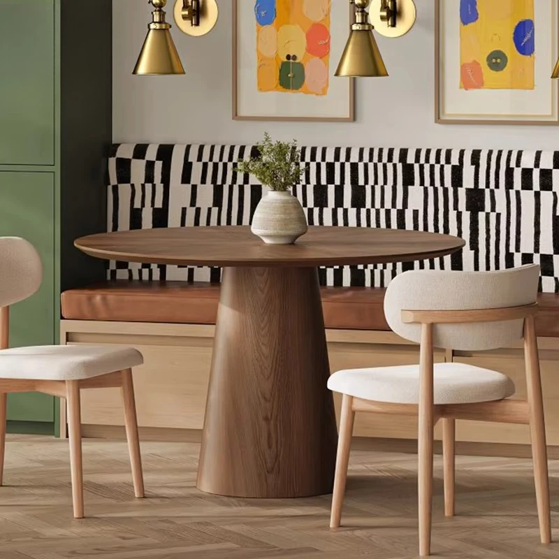 #Vintage Style Round Breakfast Table Minimalist Home Walnut Round Dinner Table Mid Century Modern