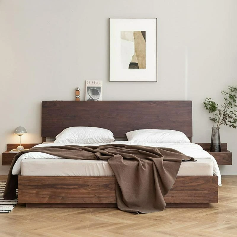 

Customizable Nordic Black Walnut Drawer Air Pressure Storage High Box Bed Master Bedroom Tatami Solid Wood Bed Japanese Style