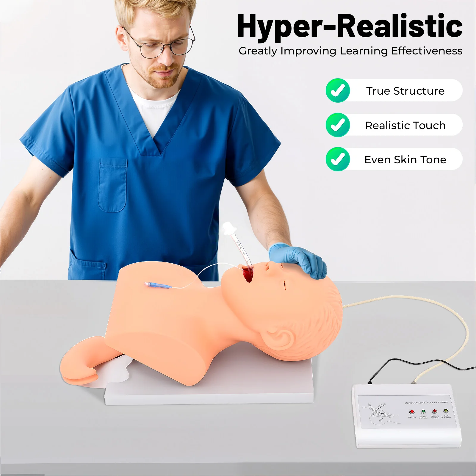 Electronic Intubation Model Oral Nasal Airway Training Manikin with Smart Alarm Light Monitor for Medical Teaching