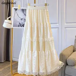 Dantel etekler kadın fransız tarzı ayak bileği uzunlukta yüksek elastik bel Hollow Out Patchwork yeni gevşek ince kore tarzı A-line tatlı Fit