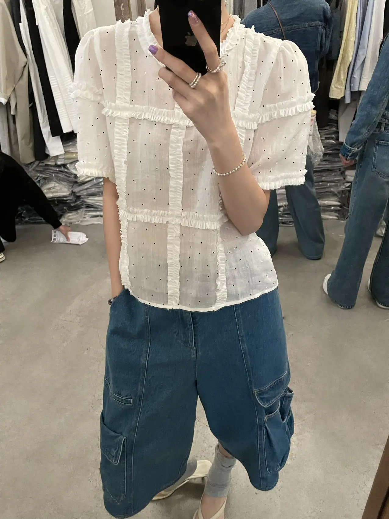 

Женская комфортная однотонная рубашка Lilian с коротким рукавом, новинка весна-лето, мягкий и нежный стиль, для повседневной носки, с рукавами-фонариками