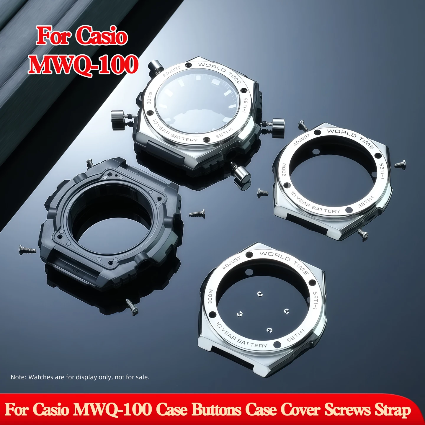 

Для часов Casio G-SHOCK серии MWQ-100: специальный стальной корпус Dutton Dottom с выпуклым краем и ремешок для часов