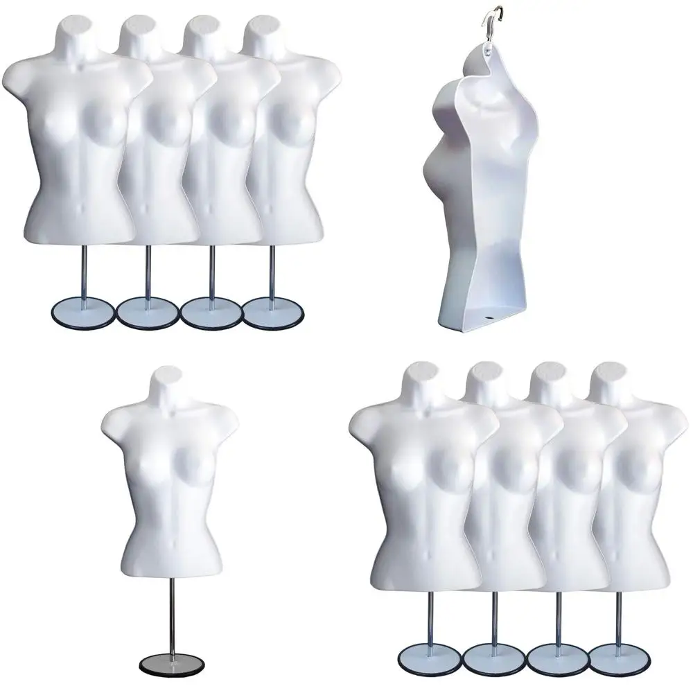 

Stackable White S-M Size Female Mannequin Set, 4-Pack, for T-Shirt Displays, Countertops, Craft Events, and Design