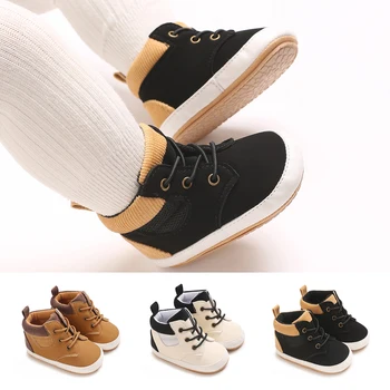 Chaussures montantes en cuir épissé pour bébés garçons et filles, l'offre elles en caoutchouc coordonnantes, chaussures de marche à la mode, D343 degrés
