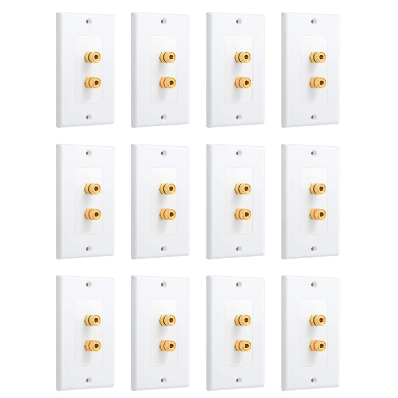 N75R-12 Pack Single Gang 1.0 Speaker Wire Wall Plate (Banana Plug Wall Plate) For 1 Speaker, White