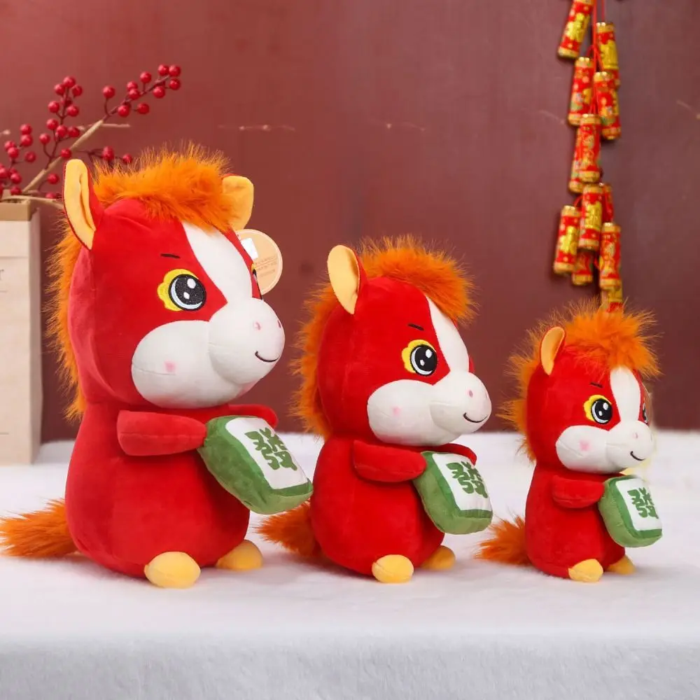 

Lively Cute Horse Plush Doll Adorable Lifelike Horse Toys Cartoon Animal Red Lucky Mascot Collectible